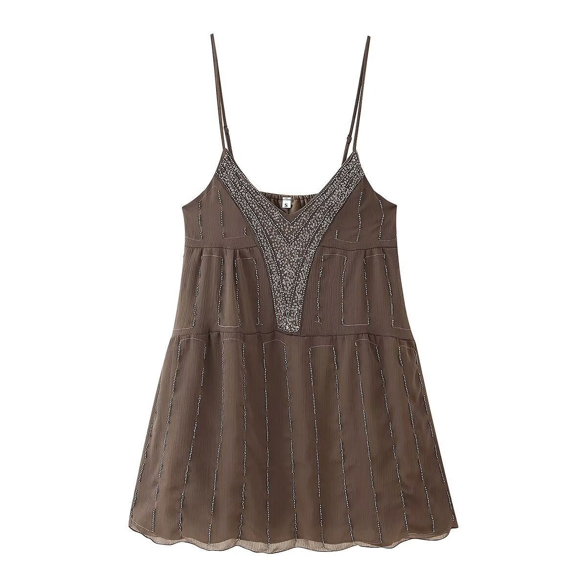 Women Clothing Beaded Sequined Embroidered Suspender Dress
