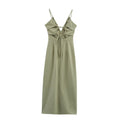 Women Clothing Solid Linen Midi Sling Dress
