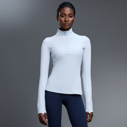 Autumn Half Long Sleeve Zipper Yoga Clothes Stand up Collar Slim Fit Slimming Workout Top Running Sports T shirts