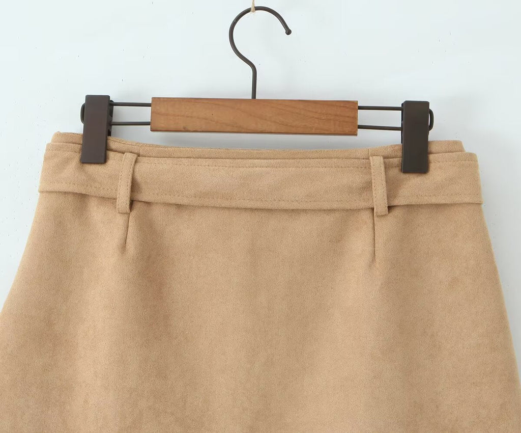 Autumn Vintage Belt Slim Fit Sheath A line Skirt with Safety Pants Skirt