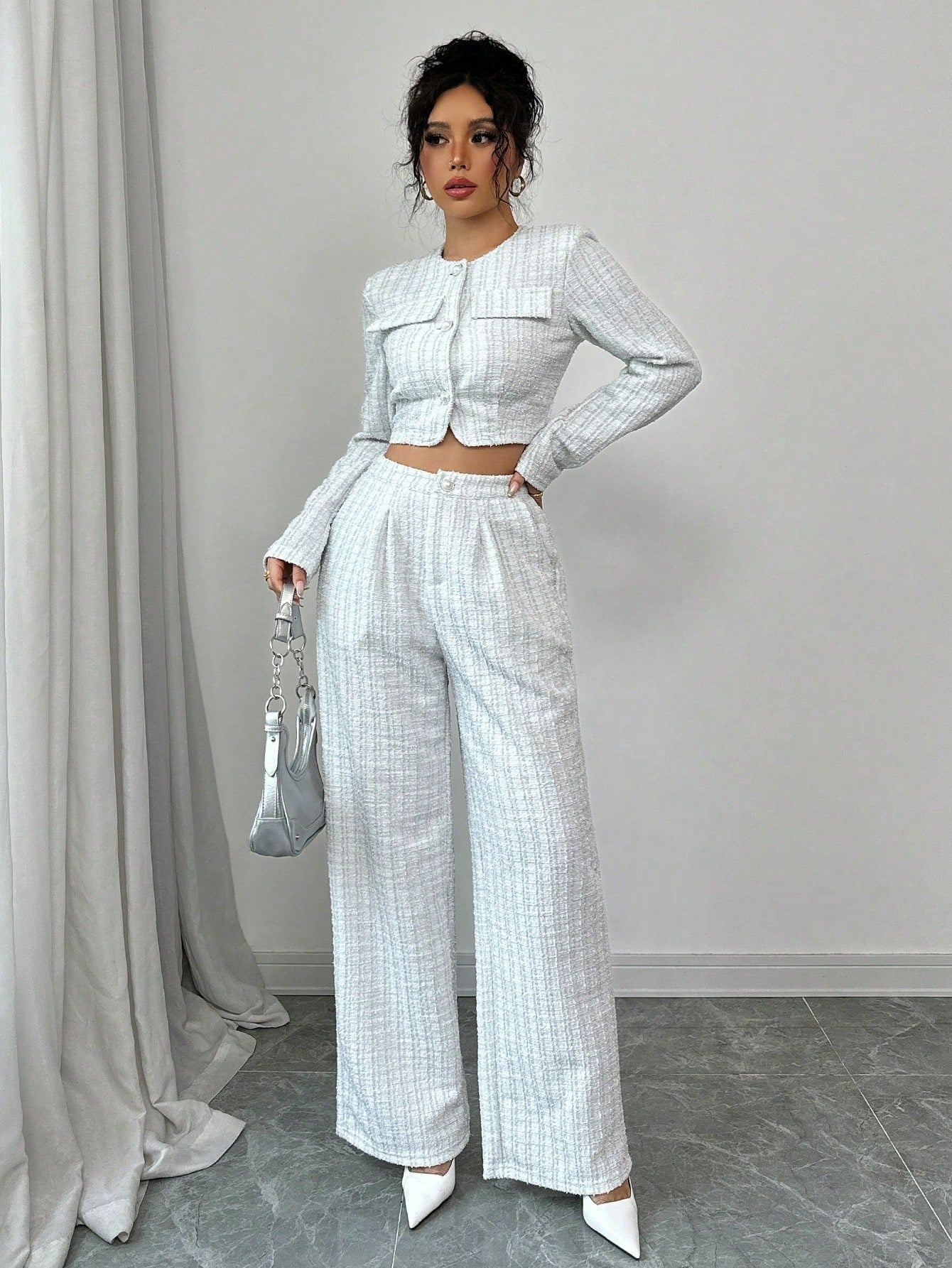 Women’s Tweed Pearl-Button Jacket & Pants Set