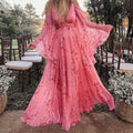 Suspender Deep V Plunge neck Printed Sexy Batwing Sleeve Pleated Mop Dress Maternity Dress Upper Lower Lining