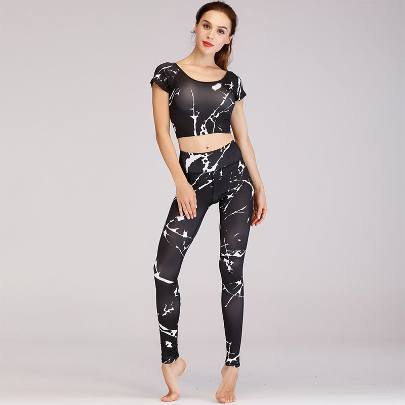 Printed navel short-sleeved quick-drying dance dress