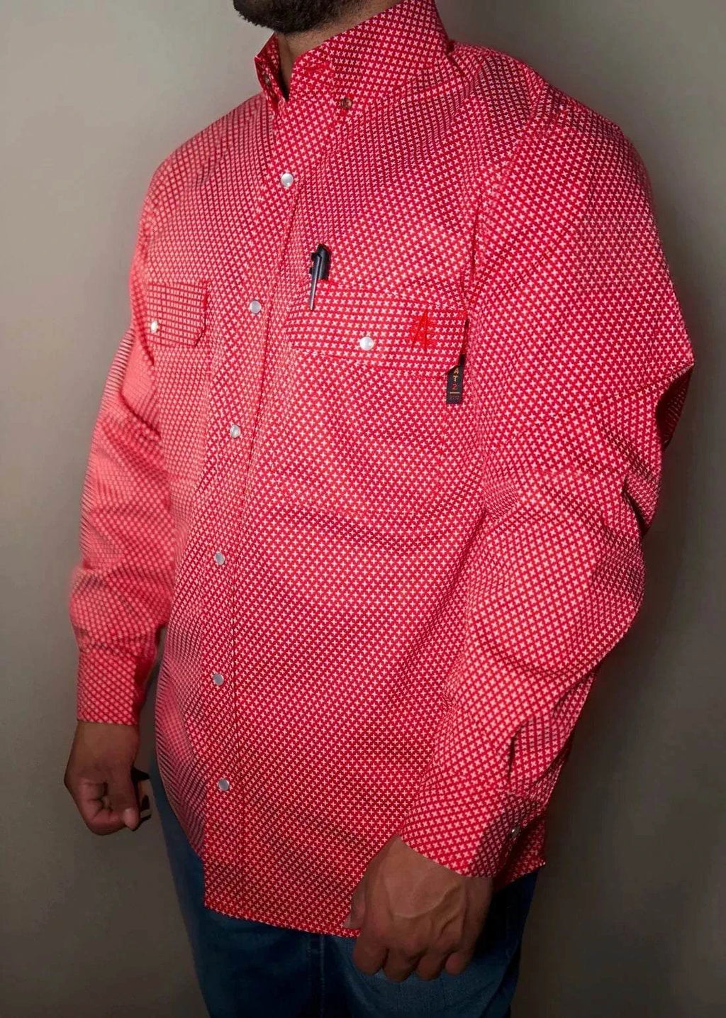 Alpha Red FR Pearl Snap Work Shirt with flame-resistant cotton and pearl snap closure