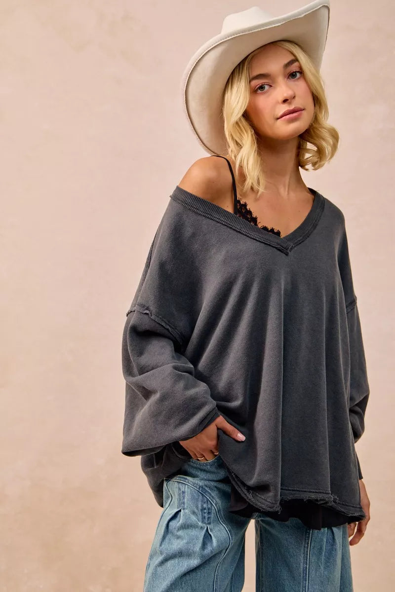 BiBi Mineral Washed French Terry Oversized Sweatshirt