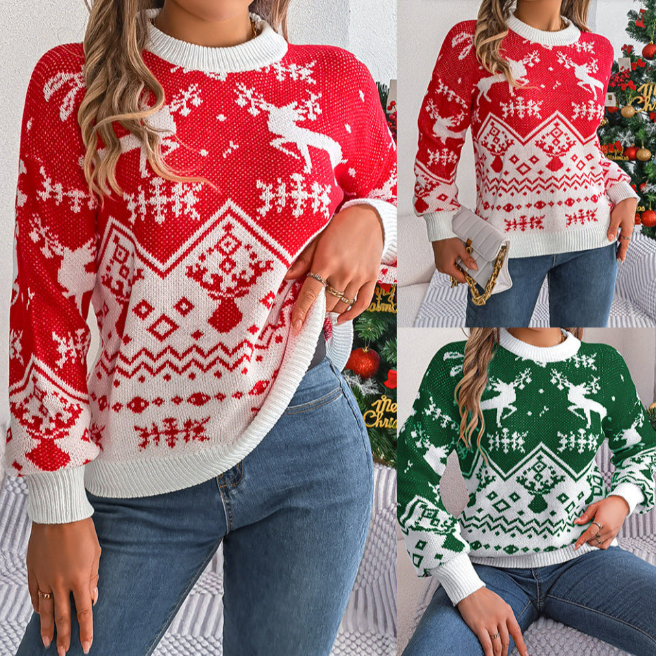Casual Deer Pattern Long-Sleeve Hoodie Sweater for Women