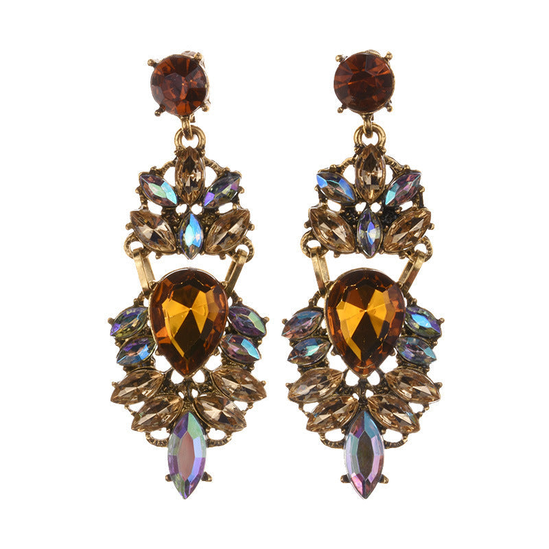 Ornament Exaggerating Earrings Retro Alloy Trendy Earrings Geometric Abstract Diamond Embedded Long Earrings