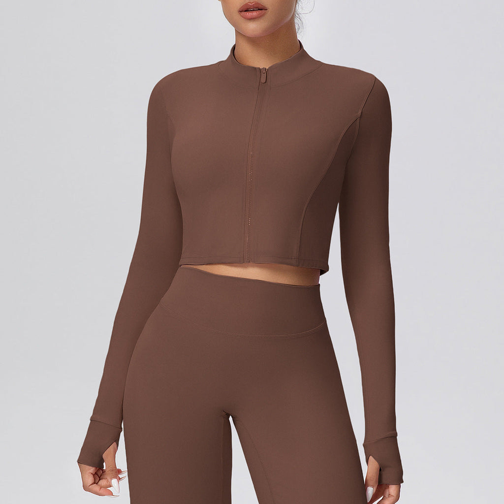 Zipper Outdoor Running Sports Yoga Jacket Slimming Workout Long Sleeve Coat Girls Quick Drying Yoga Clothes Women
