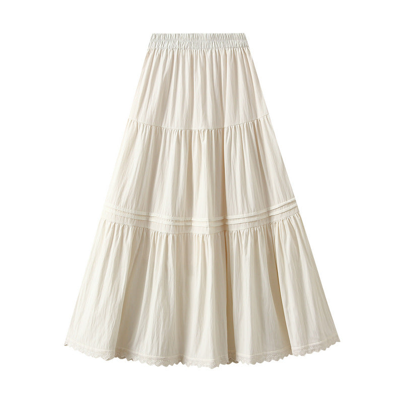 Skirt Women Mid Length Skirt Spring Patchwork Lace Sweet Maxi Dress