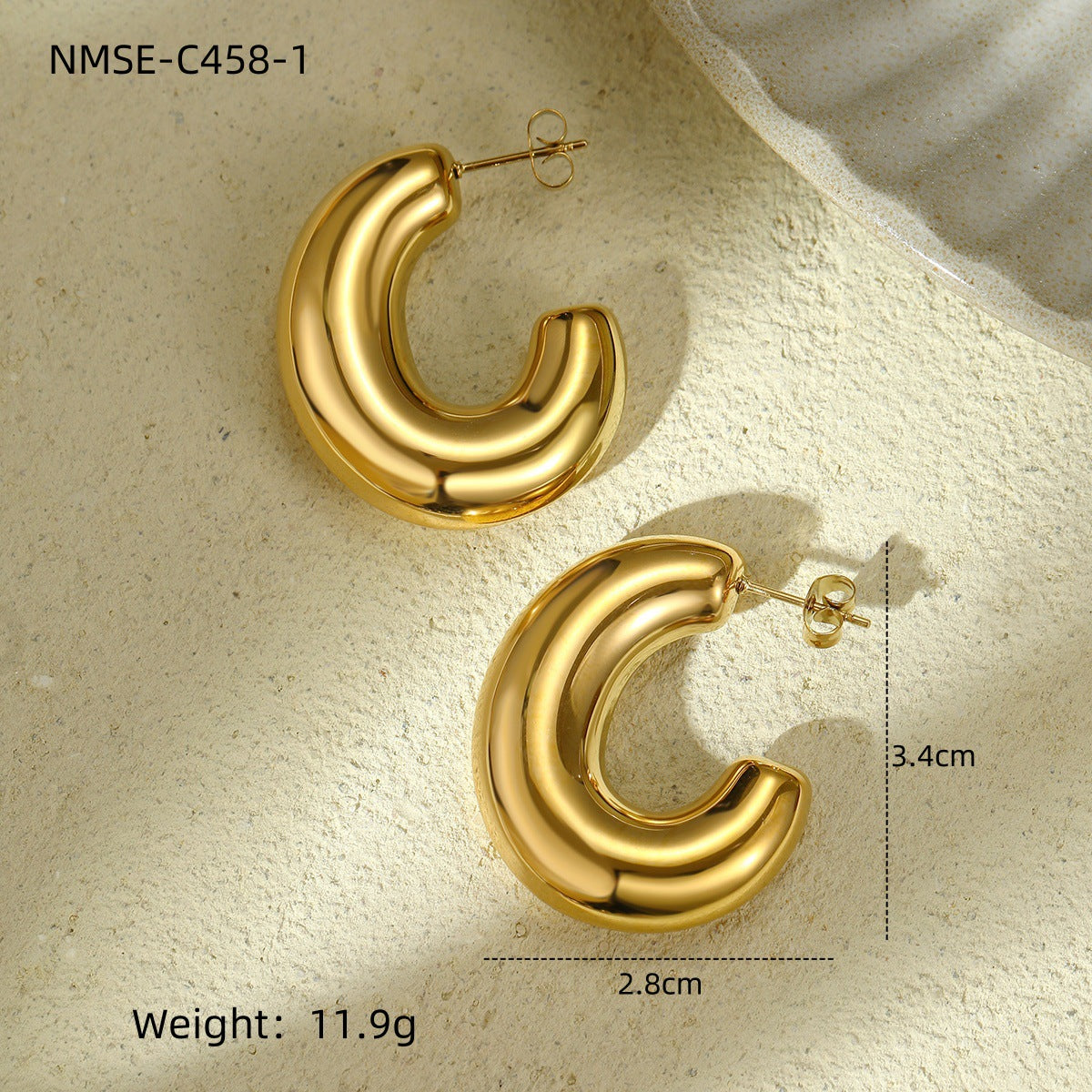Niche Personality Exaggerated Stainless Steel Earrings Real Gold Geometric Abstract Triangle Shaped Titanium Steel Ear Studs Women