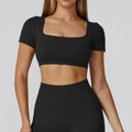 Autumn Winter Seamless Yoga Clothes for Women Hollow Out Cutout-out Beauty Back Slim Fit Yoga Short Sleeve Outdoor Running Top