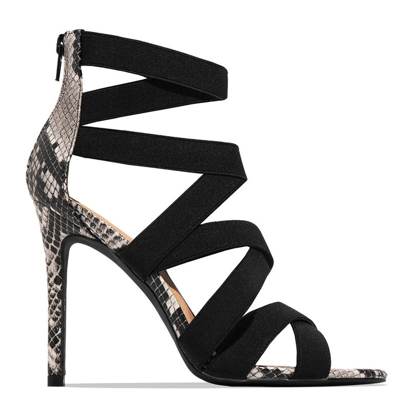 High Heeled Sandals Women Sexy Stiletto Pointed Toe Peep Toe Slippers Ankle Ring Bandage Cloth Roman Shoes
