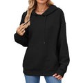 Autumn Winter Solid Color Hooded Pocket Loose Long Sleeve Sweatershirt Coat for Women