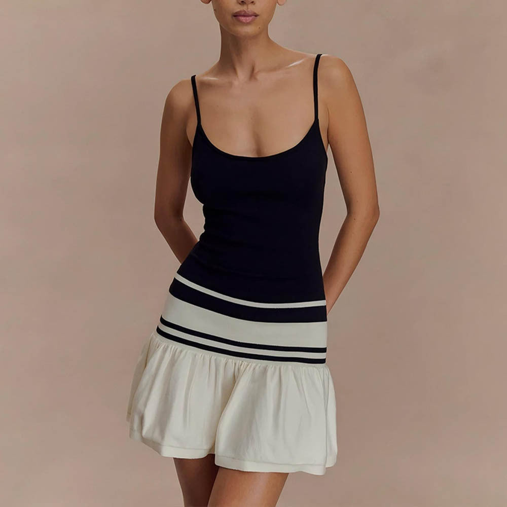 Summer Suspender Tube Top Dress Sexy Color Block Backless Waist Trimming Hip Dress