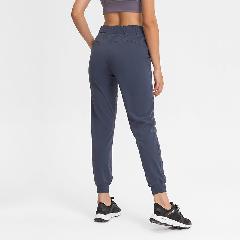 Spring Summer Elastic Lace-up Waist Yoga Pants Simple Straight Sports Casual Elastic Ankle-Tied Cropped Pants for Women