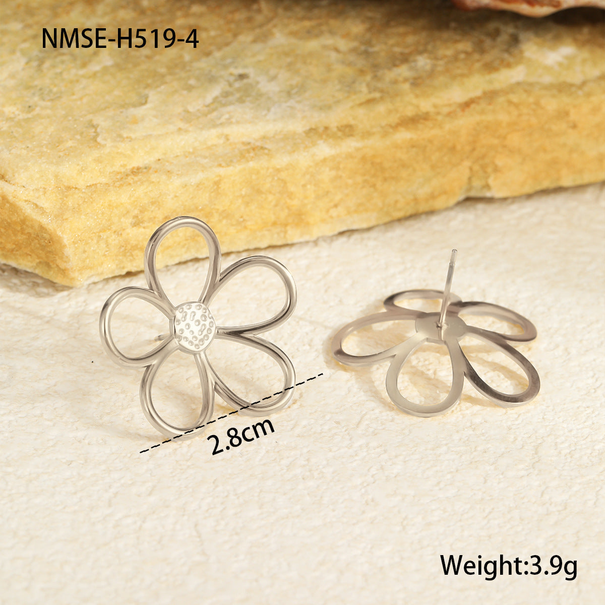 Gold Silver Color Matching Hollow Out Cutout out Floral Titanium Steel Ring Stainless Steel Earrings Mild Luxury Retro Earrings Hand Jewelry
