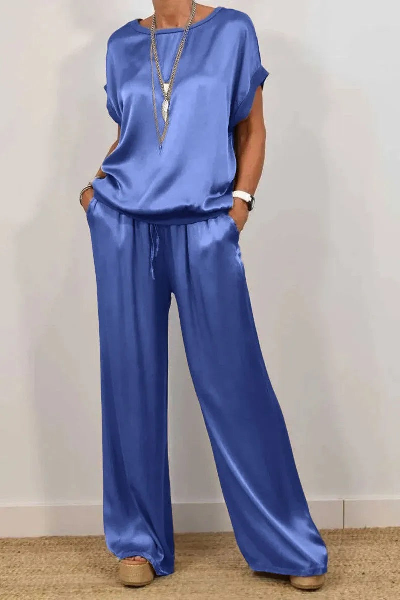 Spring Summer Trend Loose Shirt Wide Leg Pants Casual Two Piece Sets