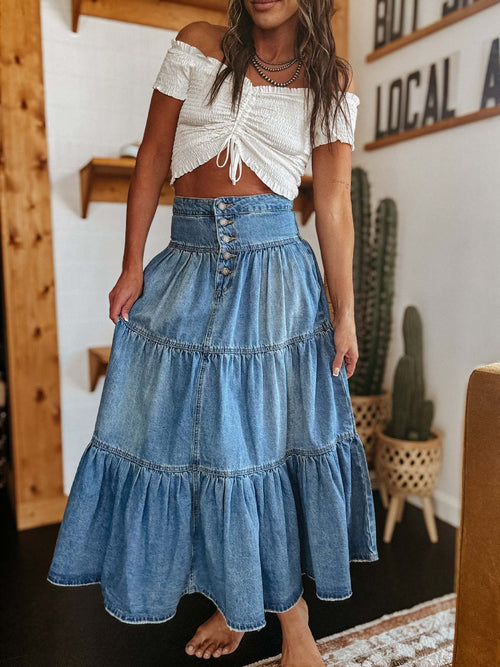 A line Layered Cake Denim Skirt
