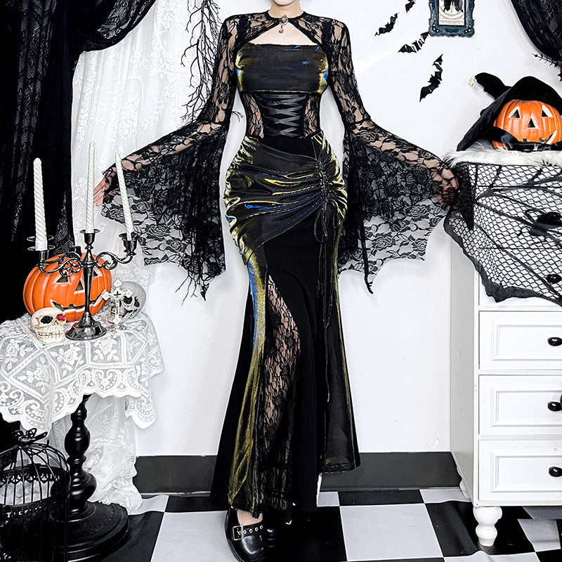 Autumn Elegant Lace Batwing Sleeve Irregular Asymmetric Overhaul Waistcoat Top Women