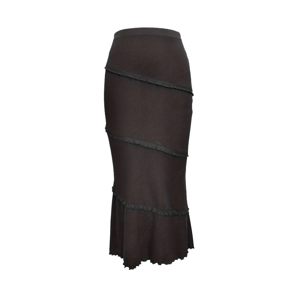 Skirt Black Autumn Winter Women Clothing Solid Color Multi Layer Stitching Wooden Ear Knitted Fishtail Skirt Step by Step Lotus