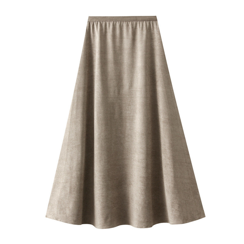 Autumn High Waist Slimming All Matching Flab Hiding A line Skirt Graceful Long Expansion Skirt Umbrella Skirt