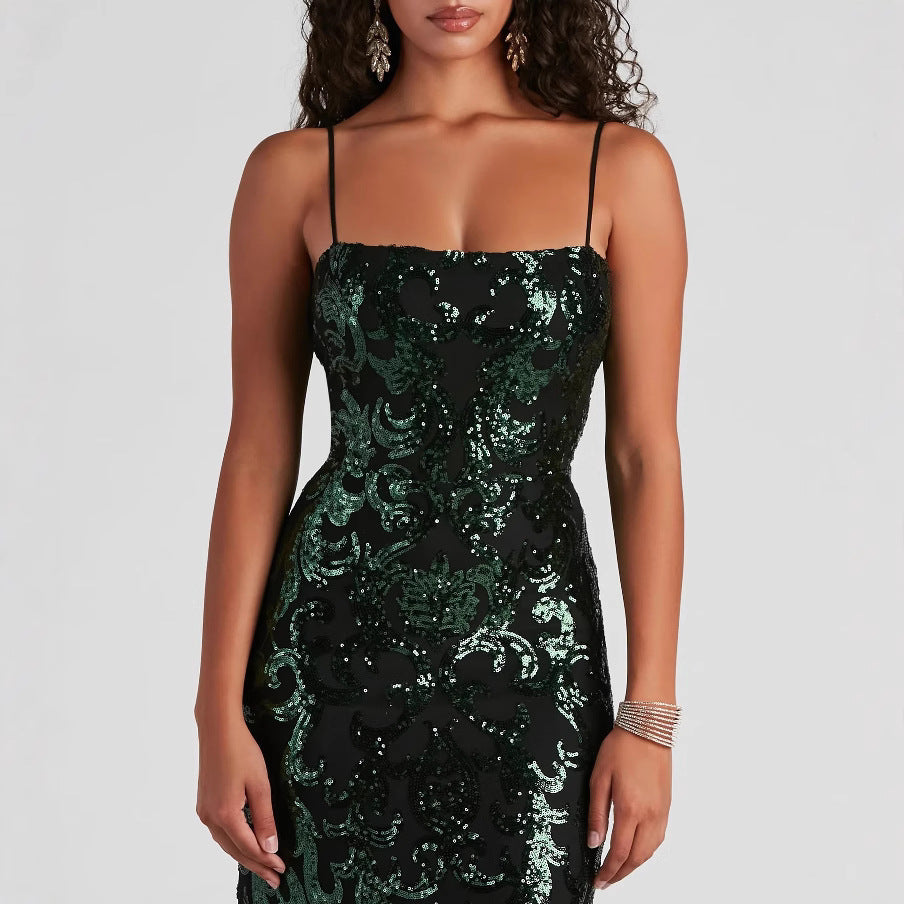 Summer Dress Sexy Formal Dress Sequin Sling Dress Elegant Socialite