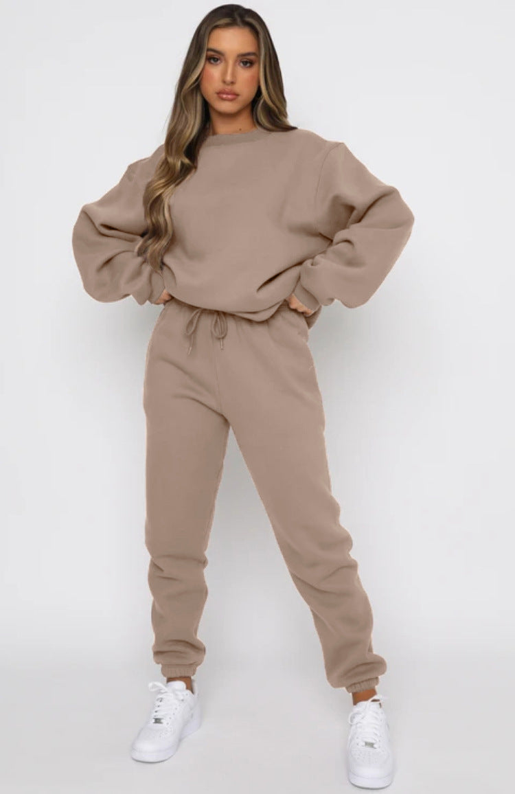 Autumn Winter Solid Color round Neck Pullover Women Casual Long Sleeve Sweater Suit