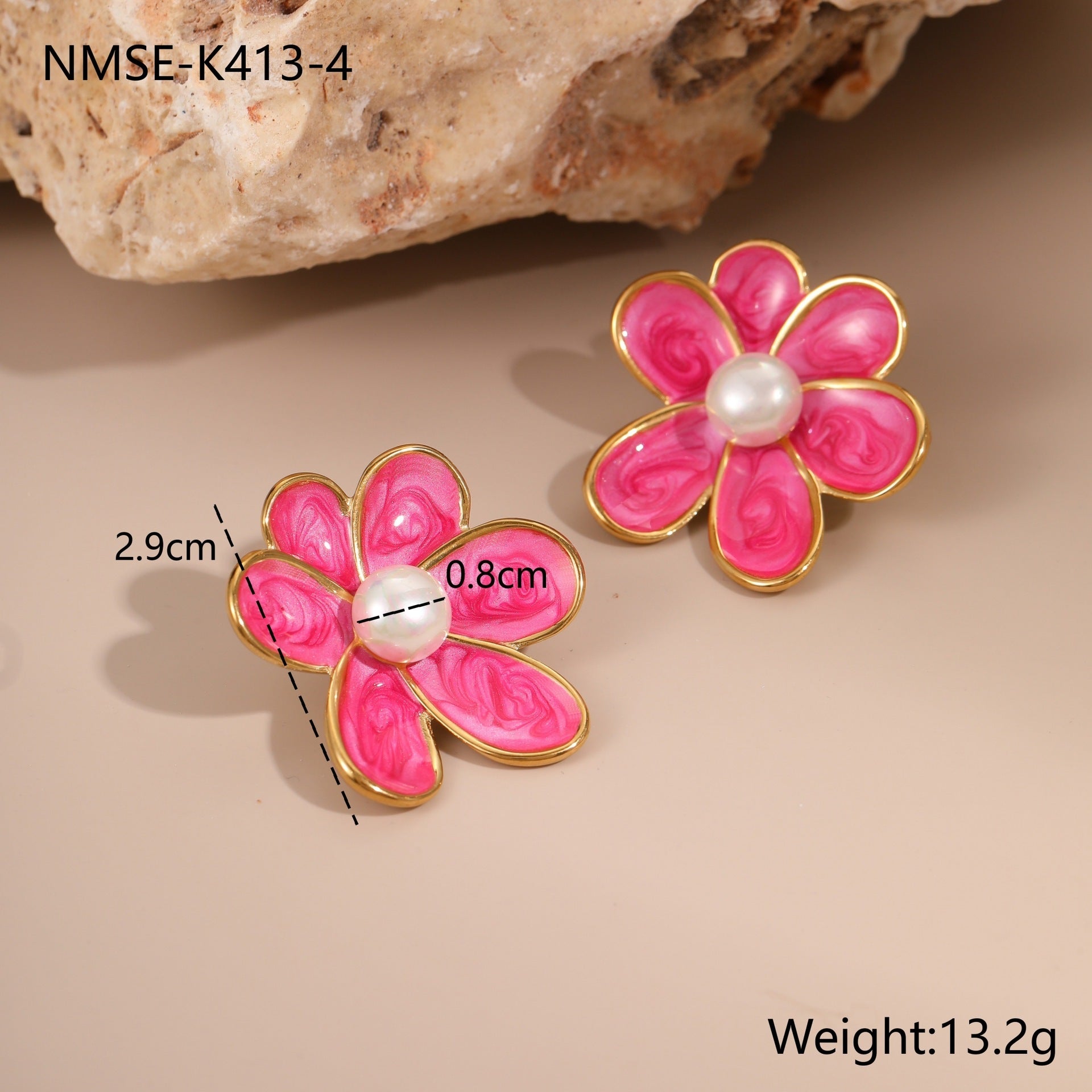 Colorful Oil Necklace Floral Earrings Inlaid Pearl French Design Vintage Stainless Steel Earrings