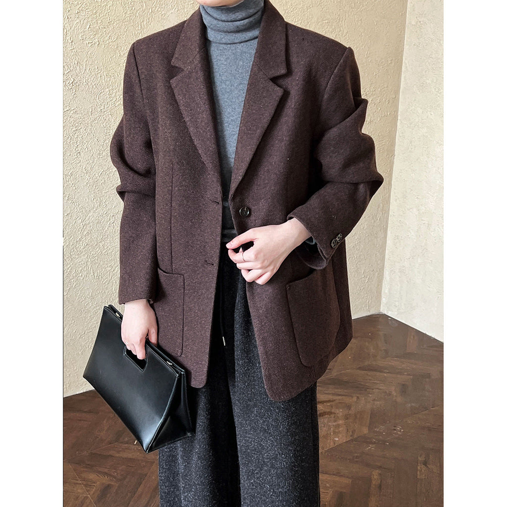 Korean Autumn Winter Blazer for Women High Sense Casual Woolen