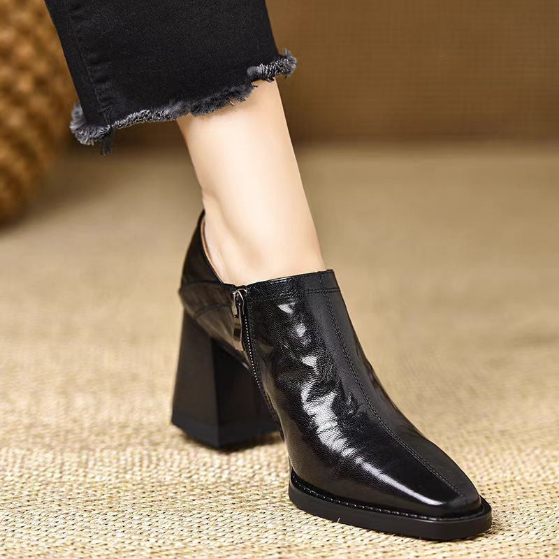 Women’s Chunky-Heel High Heels with Side Zipper
