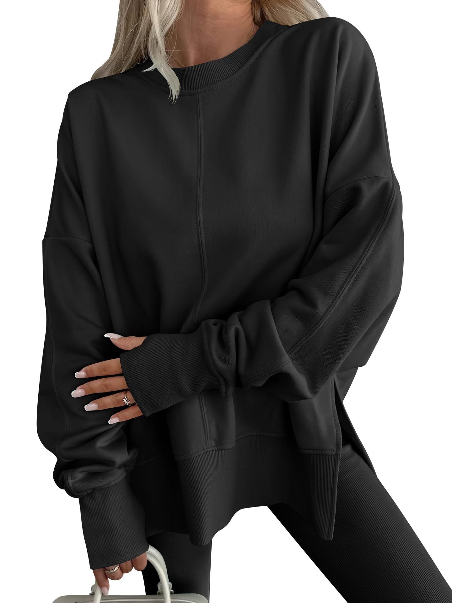 Code Casual round Neck Pullover Solid Color Loose Sports Long Sleeve Sweatshirt Tops