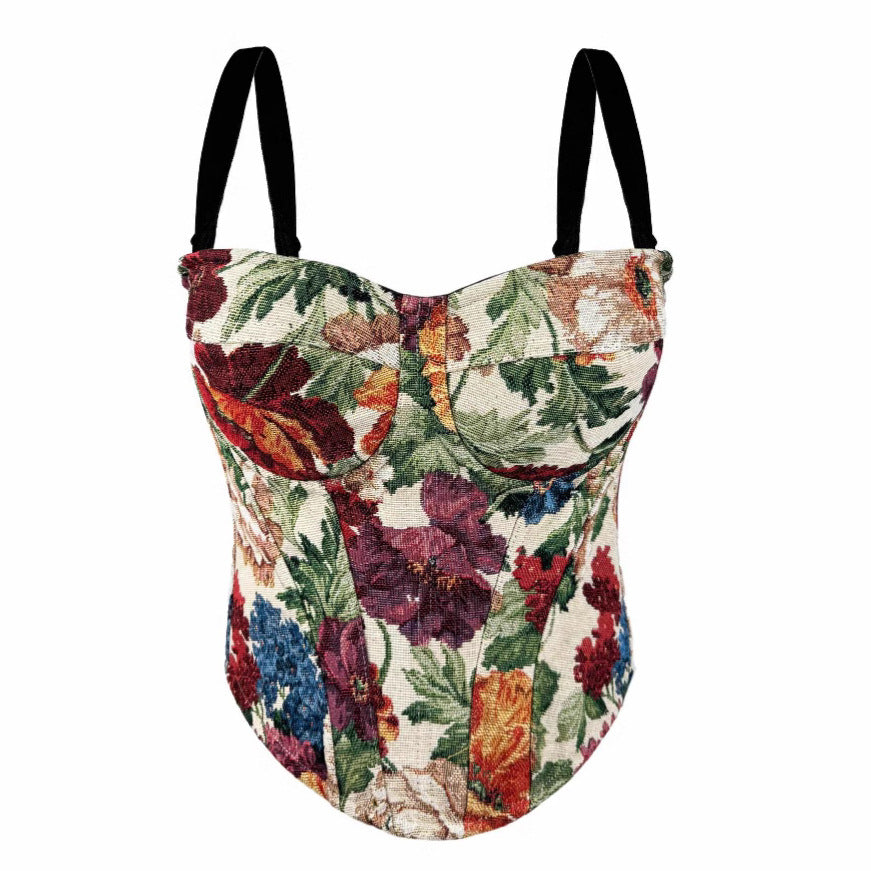 Sexy Tube Top Sling Basic Outer Wear with Chest Pad Vintage Court Boning Corset Bra