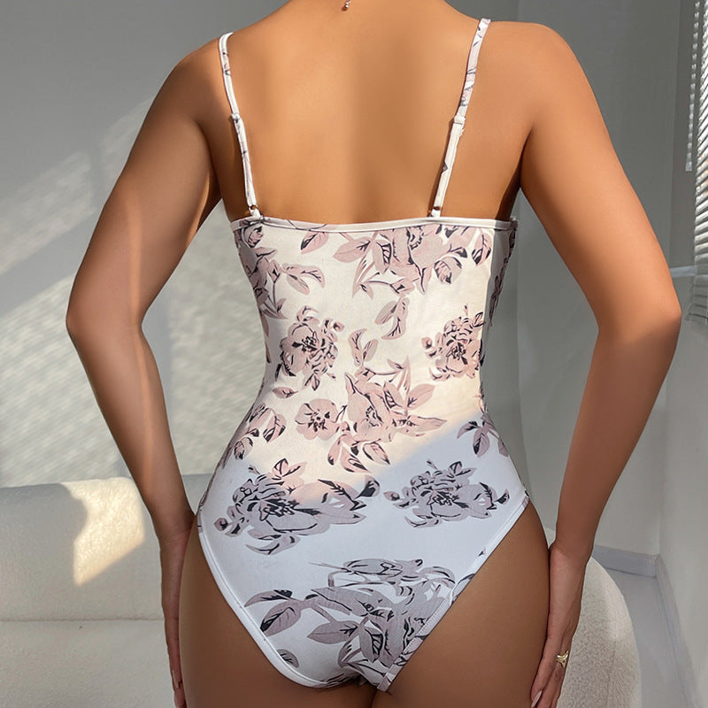 Sexy Boning Corset Corset Floral Vintage Printed Top Sexy Slim Fit Sleeveless Jumpsuit Women