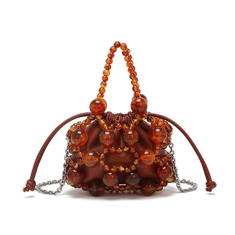 Special Interest Design Beaded Bag Fashionable All Match Exquisite Hollow Out Cutout Beads Woven Bag High Grade Portable Shoulder Messenger Bag