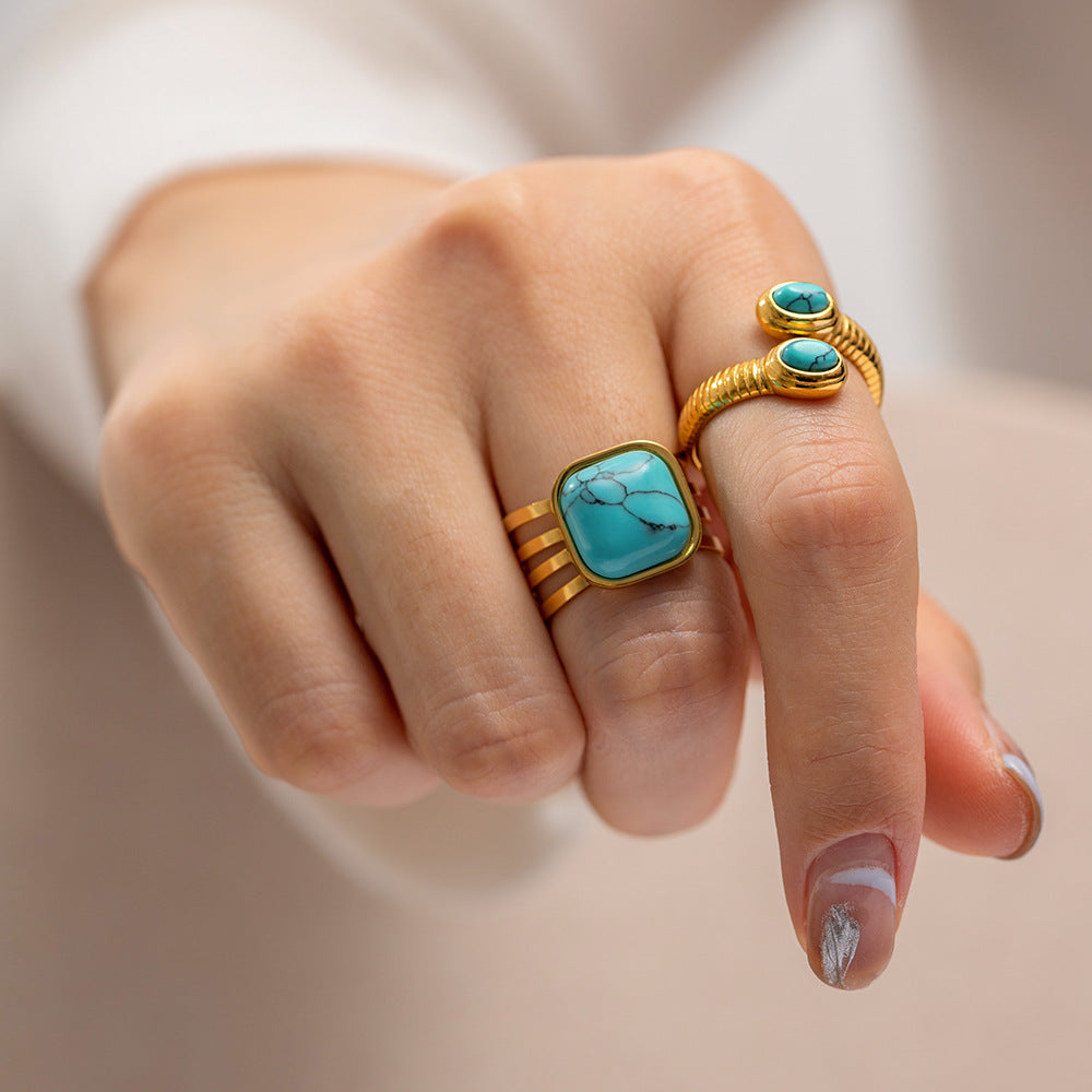 Niche 18K Gold Plated Thread Inlaid Lapis Snake Shaped Open Ring Trendy Bracelet