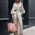 Autumn Solid Color Long Sleeved Shirt Wide Leg Pants Cotton Linen Two Piece Sets