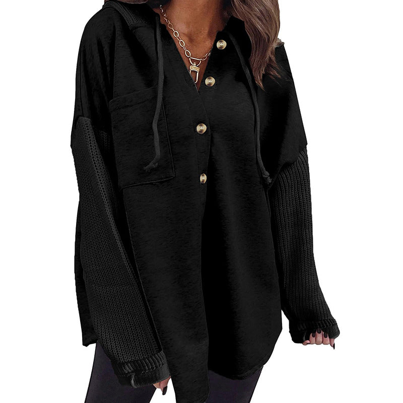 Fall Winter Women Clothing Sweater Patchwork Hoodie Casual Coat for Women