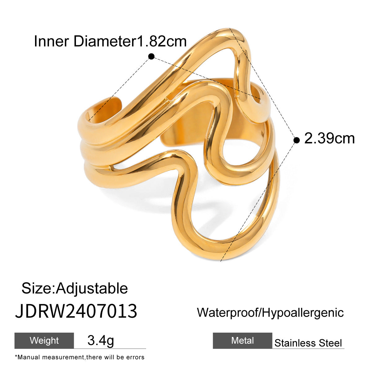 Sold Jewelry Stainless Steel Eye Catching Ring High Grade Ring Irregular Asymmetric Bracelet Rings Women