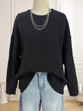 Top Platform Women Clothing Diamond Plaid Jacquard Loose Fitting Idle Casual Pullover Sweater