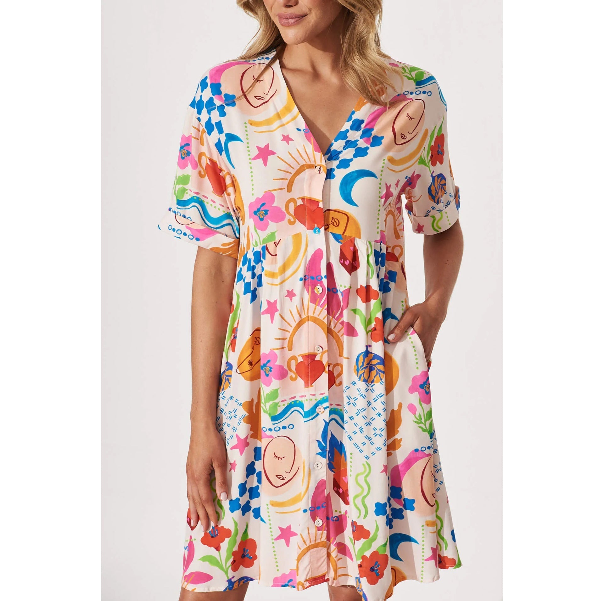 Spring Summer Pocket Casual Single Breasted Dress Loose Vacation Dress Women