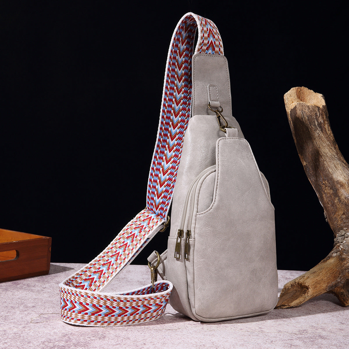 Ladies Casual Chest Bag Solid Color Crossbody Bag Vintage Bohemian Waist Bag for