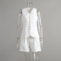Cotton Linen Vest Shorts Set Summer Office Vest Shorts Set Casual Women