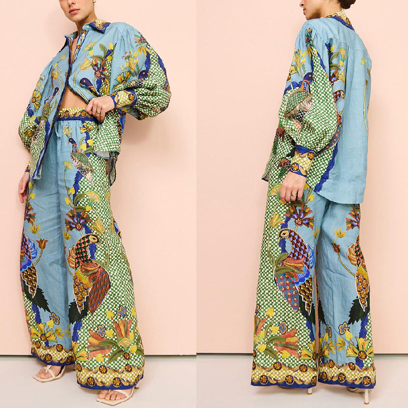 Autumn Personalized Printed Puff Sleeve Holiday Lace Two Piece Suit for Women Amplified craft