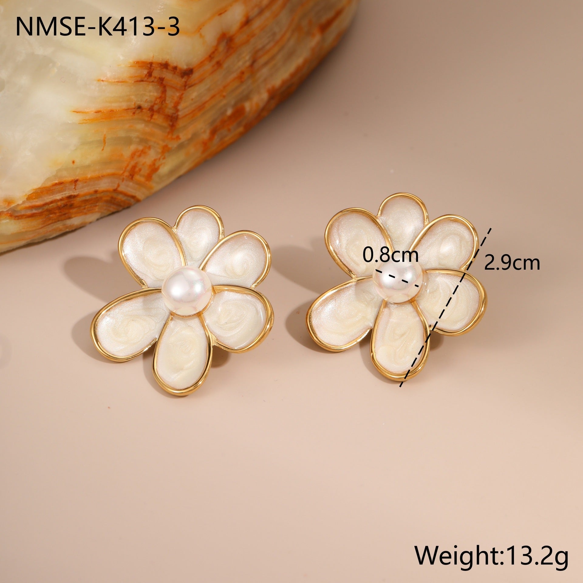 Colorful Oil Necklace Floral Earrings Inlaid Pearl French Design Vintage Stainless Steel Earrings