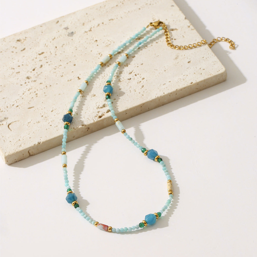 Blue Natural Stone Necklace Women Court Star Same Light Luxury Minority Beaded Necklace Women