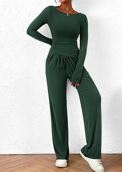 Autumn Casual Suit Asymmetric Long Sleeve T Shirt Wide Leg Pants Casual Wear Sportswear