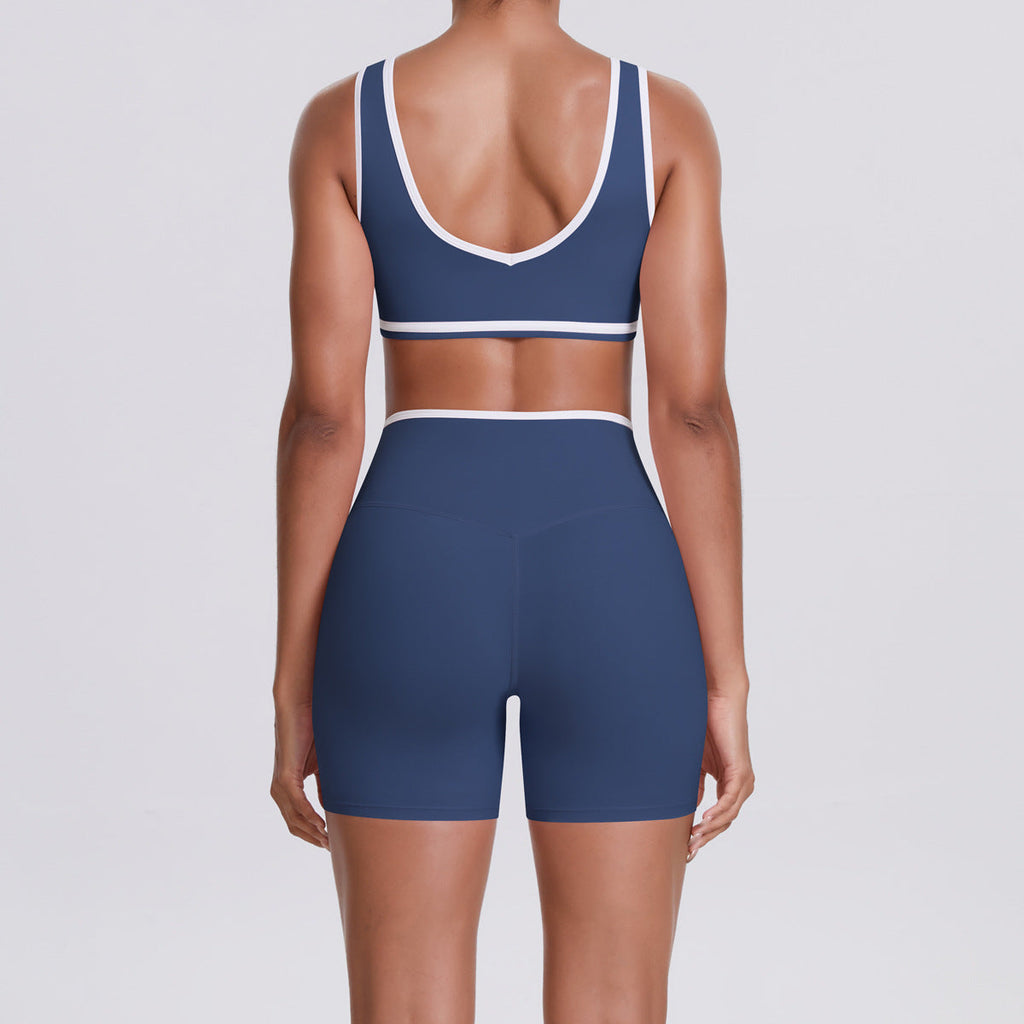 Nude Feel Contrast Color Sports Bra Skinny Yoga Pants Cross High Waist Bodybuilding Shorts Yoga Women