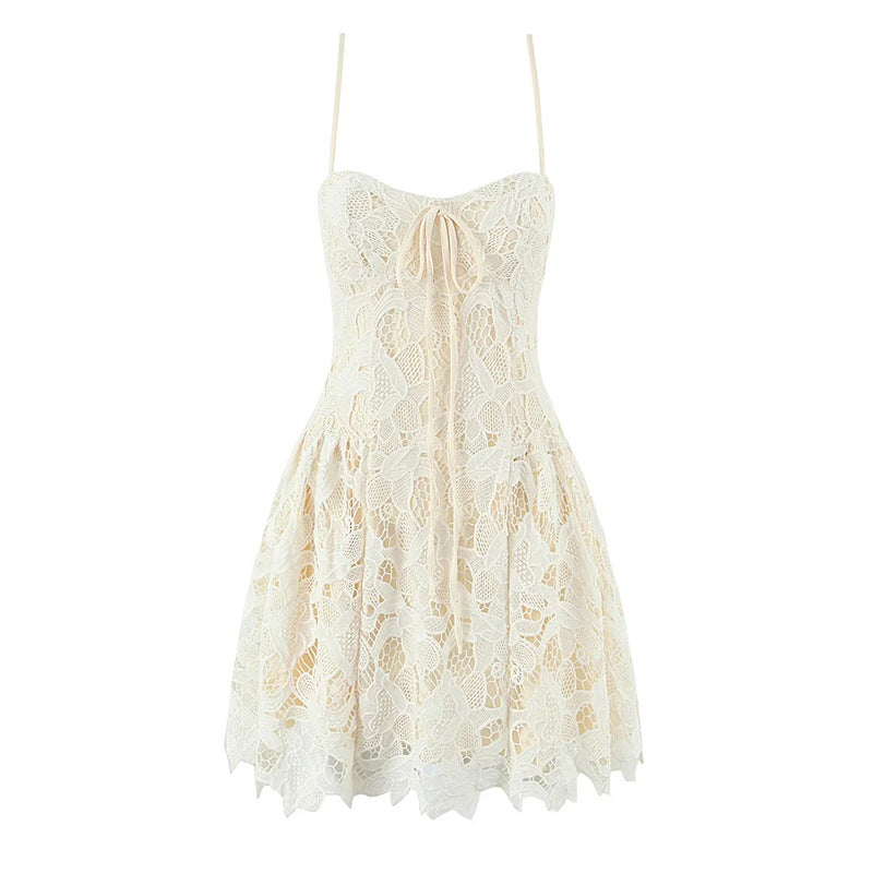 Sexy Sweet Spicy Pure Lace Embroidered Sleeveless Strap High Grade Tube Top Dress Women