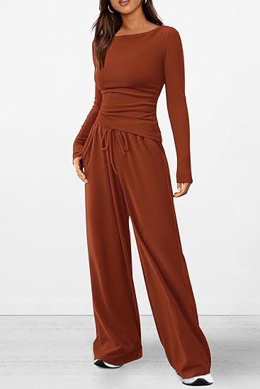 Autumn Casual Suit Asymmetric Long Sleeve T Shirt Wide Leg Pants Casual Wear Sportswear