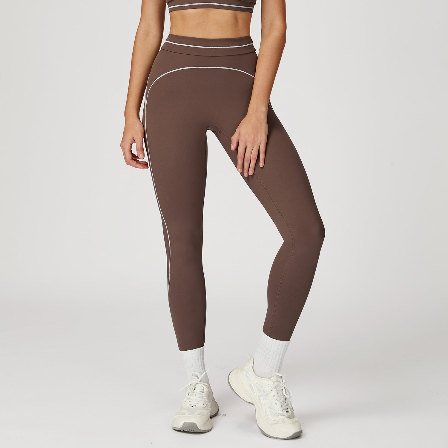 Contrast Color Brushed Yoga Trousers Fold High Waist Tight Trousers Outdoor Running Sports Workout Clothes for Women